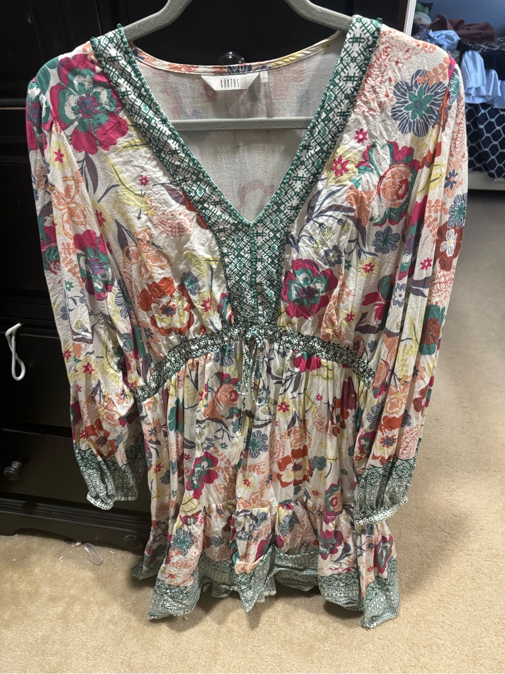 Kaktus Floral V-Neck Smocked Waist Top - Multi Floral